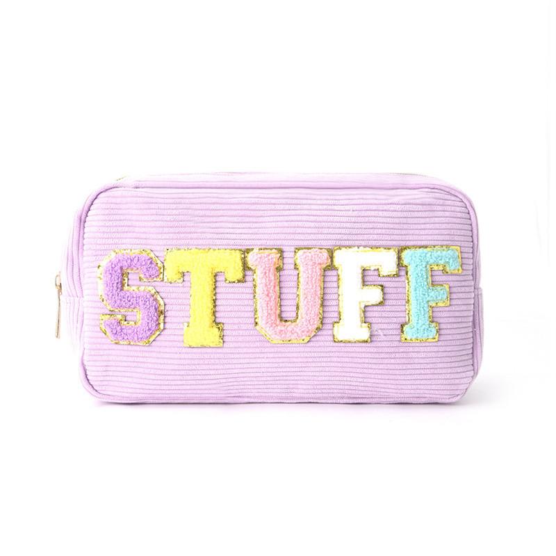Embroidery Storage Bag Corduroy Letter Makeup Bag Portable Toiletry Bag Large Capacity Makeup Bag