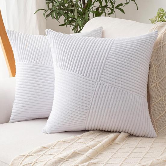 Boho Textured Pillow Cover Corduroy Striped Patchwork Throw Pillow Cover 18x18 Inch Rustic Cushion Cover for Farmhouse Home Sofa Couch Bed Living Room