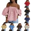 Women Off Shoulder Polka Dot Blouse Puff Sleeve Elastic Neckline Casual Loose Fit Pullover Top Summer Fashion