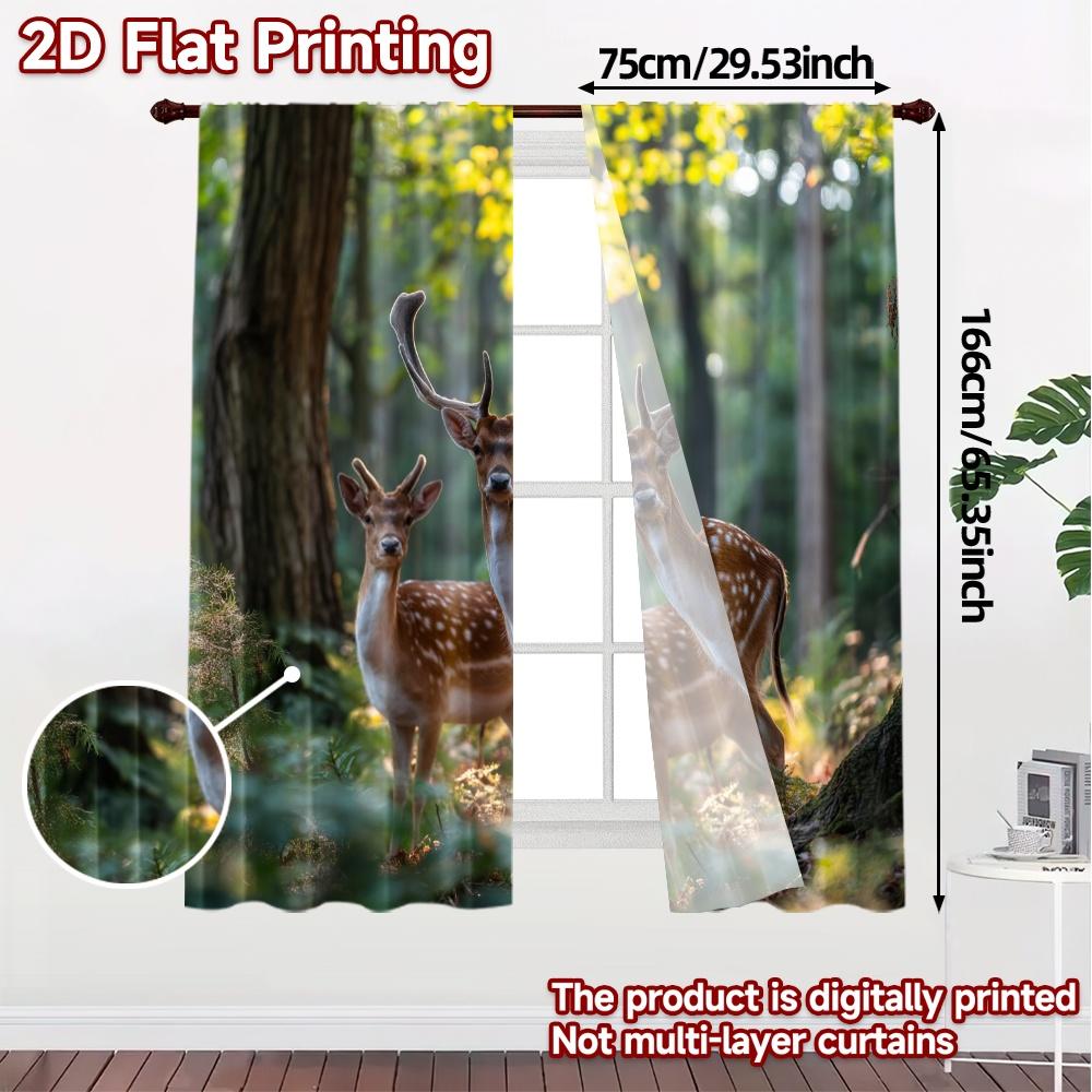 Set Of 2 Flat Printing Curtains Without Rod Sunlit Deer Duo Versatile Fabric All Modern Made Polyester