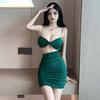 Summer European and American Style Sexy Waist Hollowed Out Design with Buttocks Pleated Suspender Dress for Women's Fashion