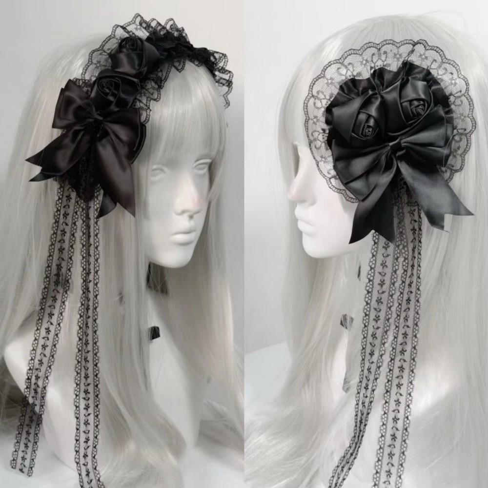 Frilled Headdress Lace Headbands Black Hair Accessories Retro Rose Hairpins Cosplay Party