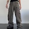 Men Cargo Trousers with Multiple Pockets Solid Color Spring Autumn Loose-Fit Straight Pants Wide Leg Trousers