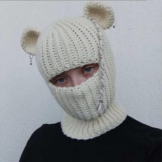 Casquette d'Halloween tricotée avec oreilles de lapin, coupe-vent, accessoire de fête, garde au chaud, ajustement régulier, chapeau en corne imprimé floral pour le sport de plein air
