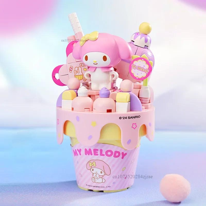 New Keeppley Sanrio Building Blocks Hello Kitty Kuromi Pochacco Cinnamoroll Ice Cream Cone Splicing Model Toy Ornaments Gift