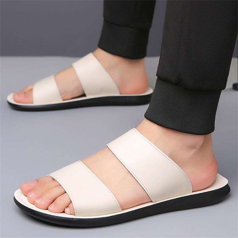 Designer Hausschuhe für Herren Sommer Neu Lässige Hausschuhe Hochwertige Lederhausschuhe Outdoor Rutschfeste Flache Hausschuhe Herren Strand-Pantoletten