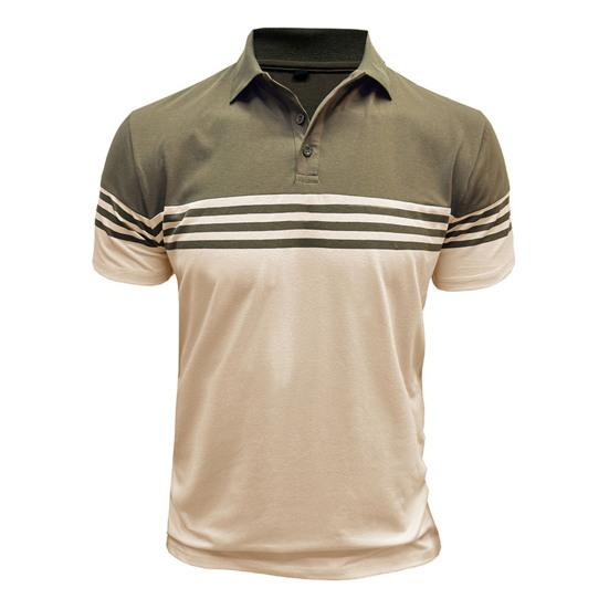 Męska koszulka w paski z krótkim rękawem i klapami T-shirt z oddychającej mieszanki bawełny, casualowa koszulka do noszenia na co dzień, na imprezy, do biura, na golfa