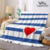 Red Heart Blue White Stripes Flannel Blanket Warm Soft Halloween Christmas Couch Warm Cozy Decorative Decor Gift for All Season