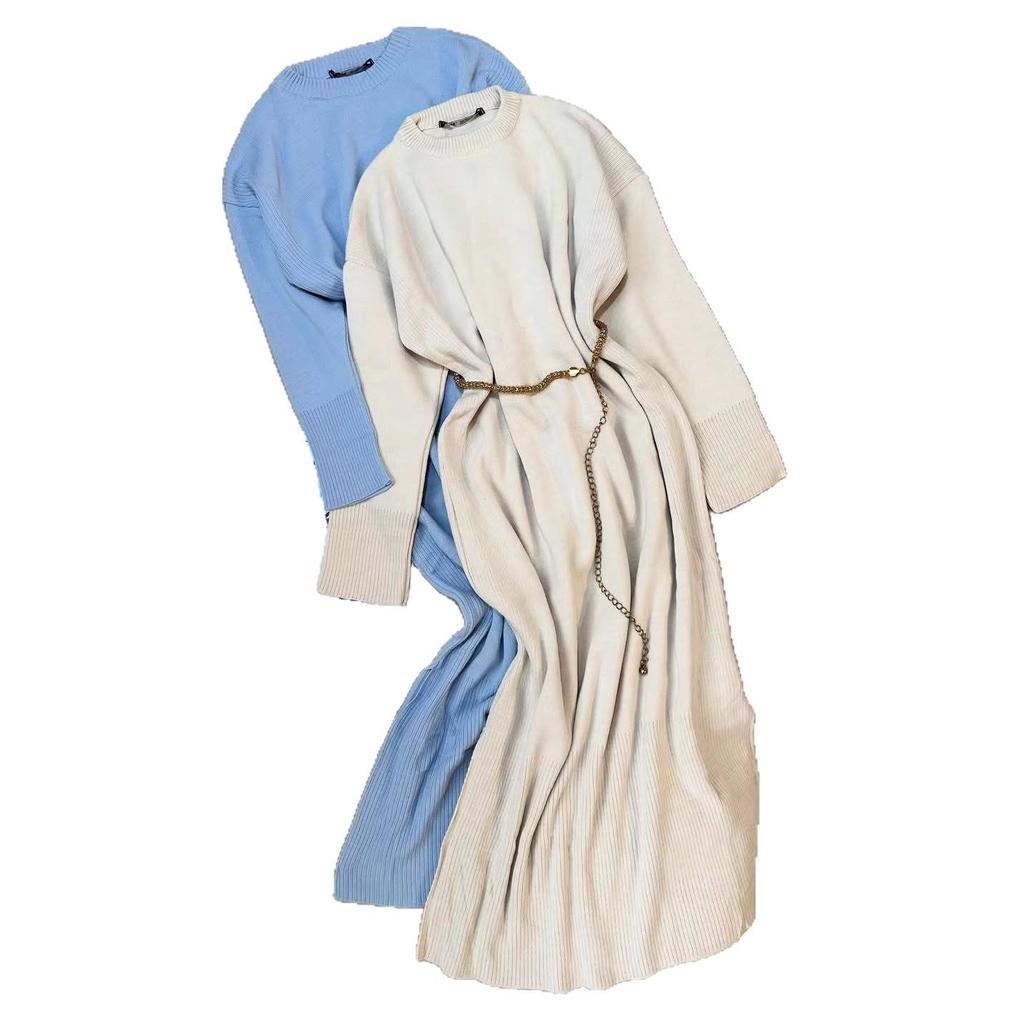 2025 Autumn Cross-border European & American Knitted Women's Waist-cinching Sweater & Long Skirt Set