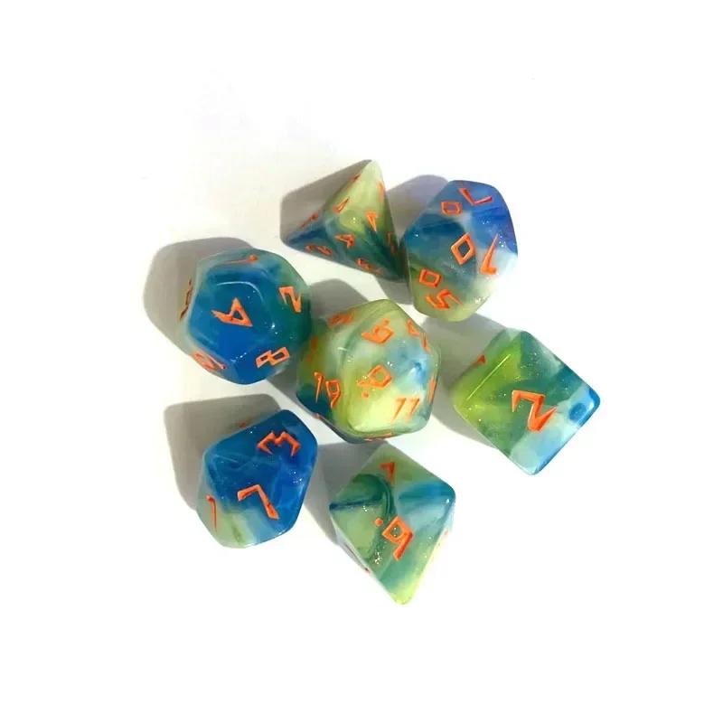 7ks/Sada Tříbarevné třpytivé mnohostěnné kostky pro Dnd COC Cthulhu Rpg Běžecká stolní hra Sada kostek s čísly