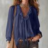 Ladies Linen Shirt with Ruffle Neckline Womens Tops Blouses Denim Shirt Women Ladies Tops Size 14 for Everyday Wear