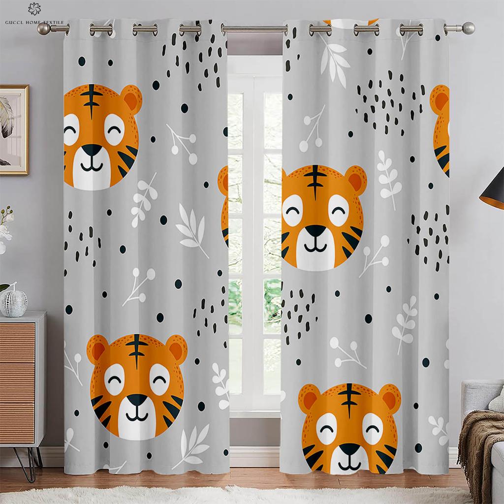 Cartoon Bear Print Drapes for Childrens Room Decorative Curtains Suitable for Bed Room Living Area Study Window 2 PCs