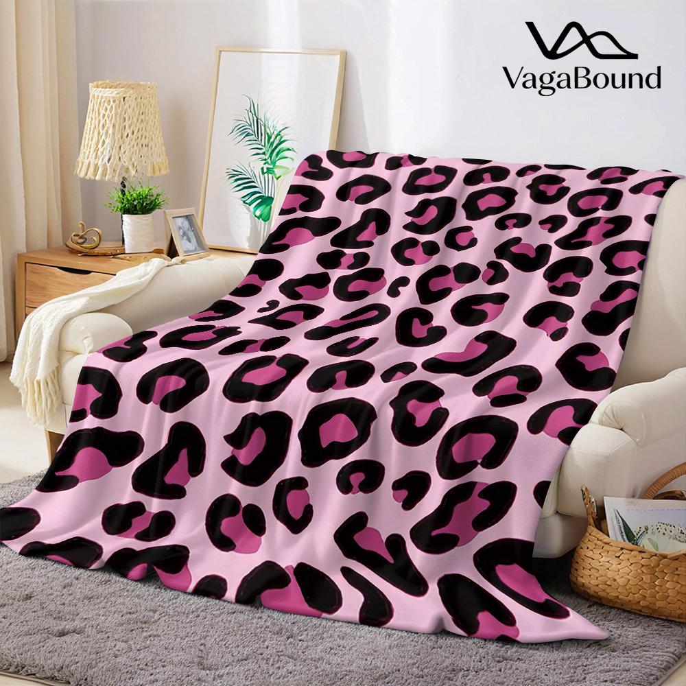 Pink Leopard Print Flannel Blanket Warm Soft Halloween Christmas Couch Warm Cozy Decorative Decor Gift For All Season