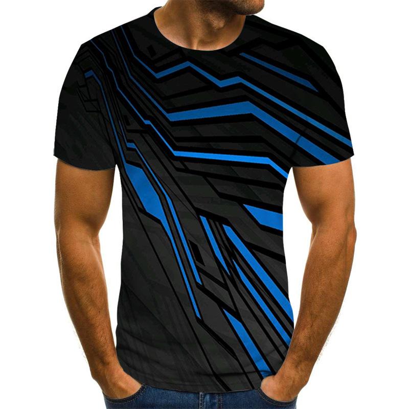 Men'S 3D Color Bar Printed Short Sleeve Personality Trend Casual Sports Crew Neck T-Shirt