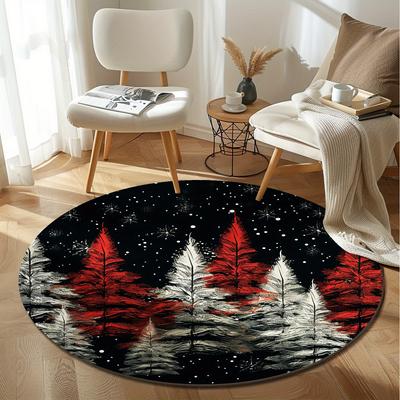 1 Stück runder Teppich mit Weihnachtsbaummuster für den Innenbereich, rutschfest, waschbar, weiche und bequeme Matte für Schlafzimmer und Wohnzimmer