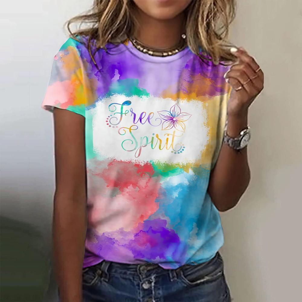 Style T-Shirt For Women Letter Print Summer Oversized T-Shirts Women's Clothing Crew Neck Short Sleeve Blouse Big Size