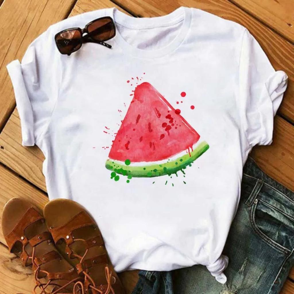 New Kawaii Fruits Strawberry Print Unisex Tshirt Tops Casual Female Shortsleeved Streetwear Black Round Neck Oversized Tshirts