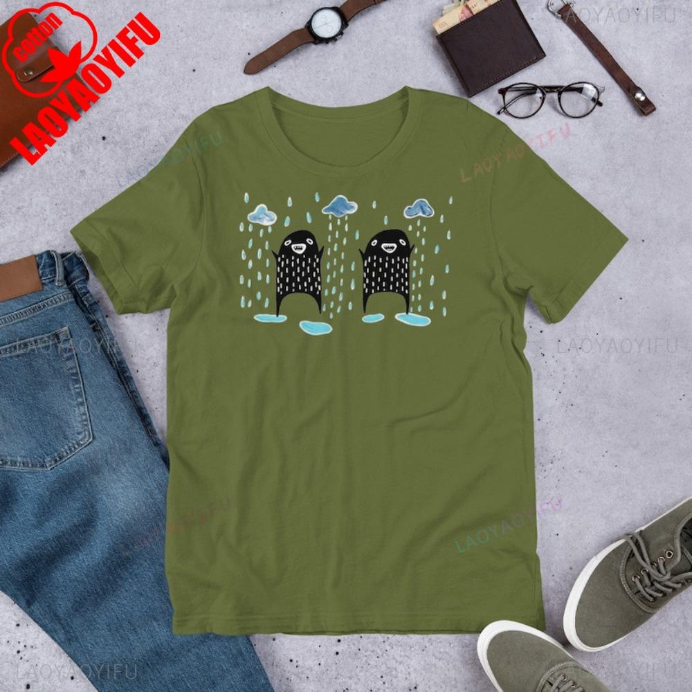 Rain Monster TShirt Folk Art Print Cute Funny Shirts Vintage Harajuku Style Men Women Streetwear Unique Gift Tshirt Casual Tops