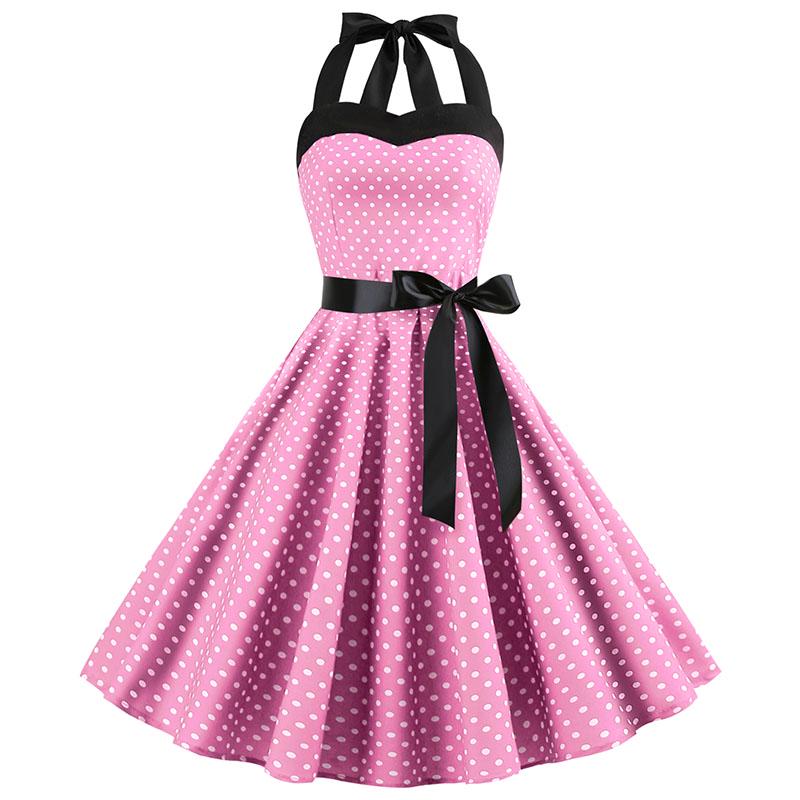 Sexy Retro Bílé Šaty s Puntíky Hepburn Vintage Halter Party Šaty 50s 60s Pin Up Rockabilly Šaty