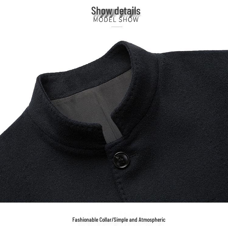 Men's Double-Sided Wool Zhongshan Suit Jacket - Stand-Up Collar, Casual and Versatile for Autumn/Winter