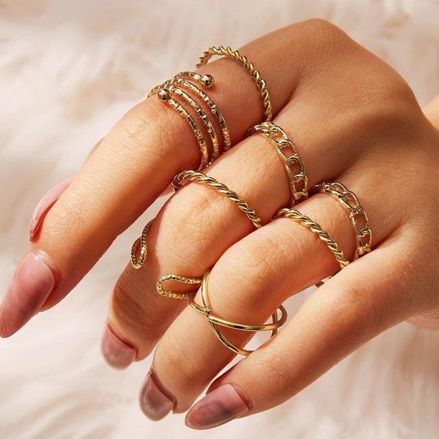 Modeschmuck Ringe Set Gold Farbe Hohle Runde Öffnung Frauen Fingerring für Mädchen Dame Party Hochzeitsgeschenke