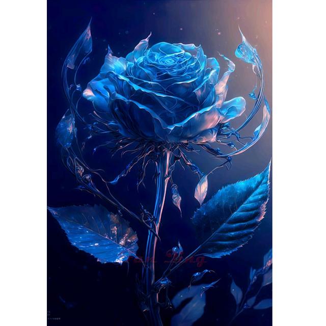 DIY 5D Diamond Painting Blue Rose Flower New 2023 Full Diamond Embroidery Fantasy Landscape Mosaic Picture Craft Hobbies