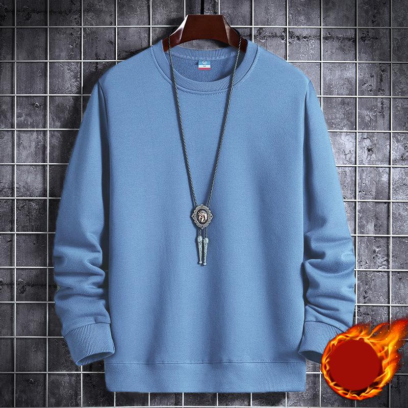 Spring Autumn Fashion Black Men's Solid Round Neck Sweater Long Sleeve Loose Fit White Blue Casual Pullove Print Thickening Warm Sweatshirt Yellow