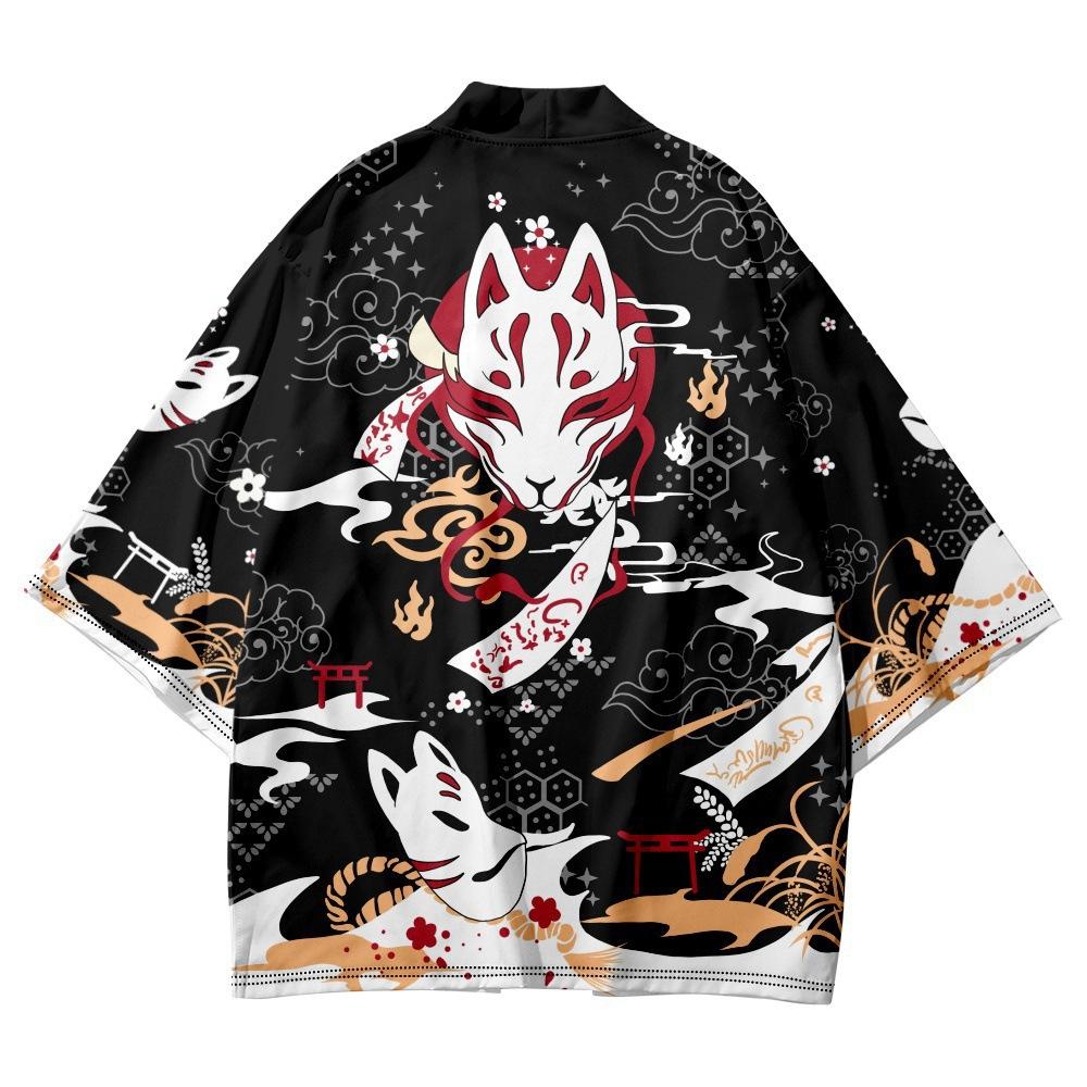 Traditional Asian Clothes Inari Fox Kimono Men  Cardigan Haori Yukata- Perfect for A Japanese-inspired Look