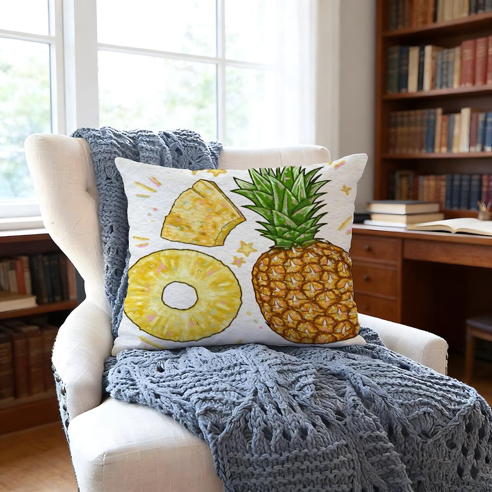 Pineappleillustration Cushion Cover Anti-Dust Mite Short Plush Pillowcase - Invisible Zipper Silky Soft Sofa Cushion Cover
