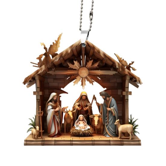 Christmas Pendant Ornament Jesus Family Prayer Scene Pendant Bright Colored Religious Symbol