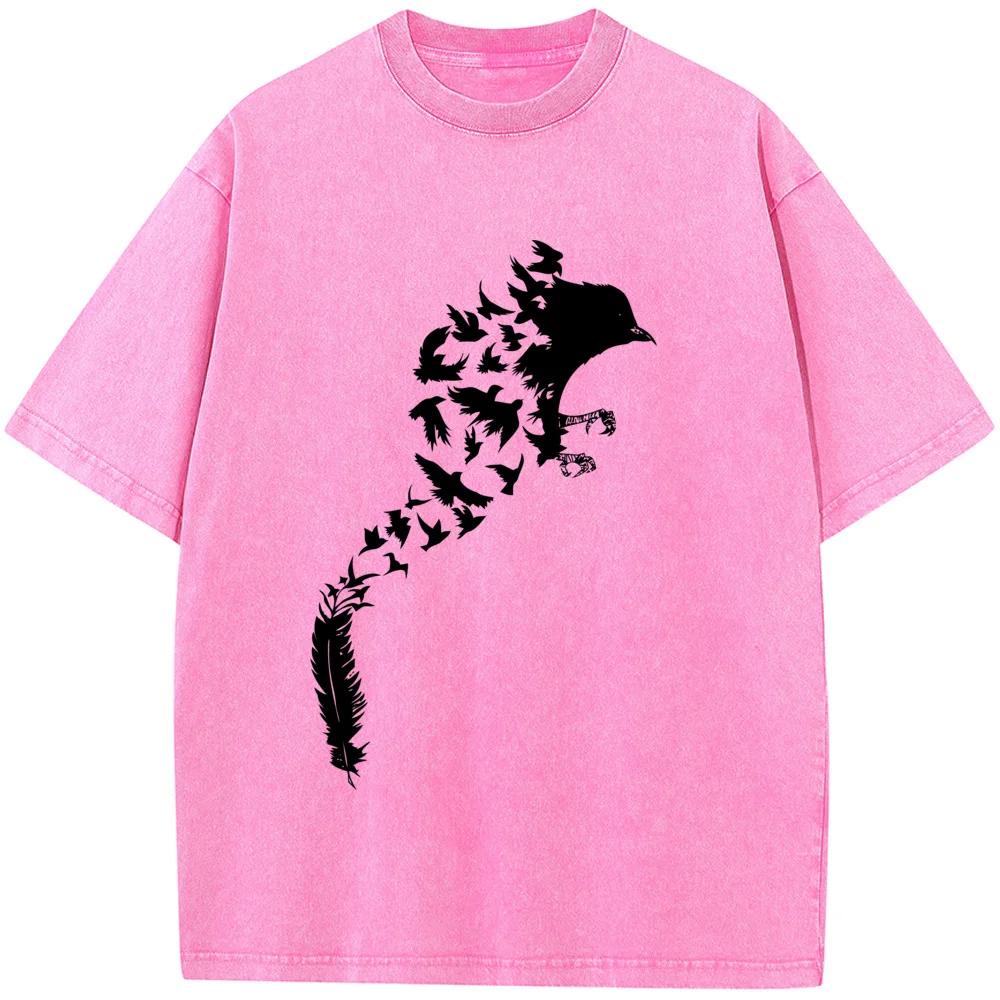 Feder Vogel Herren Kurzarm T-Shirt Gewaschen Alt Hochwertiges T-Shirt Studenten Top T-Shirts