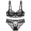 [Guoeappa] Attractive Sexy Lingerie Set for Women: Lace See-Through Lingerie, Unpadded, Sheer Bra and Panties Set (Black, 90F)