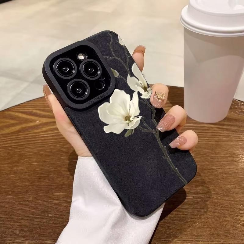Elegant Magnolia Flower Pattern Phone Case For iPhone 17 16 15 14 13 12 11 Pro Max X XR XS 16E Plus Shockproof Cover