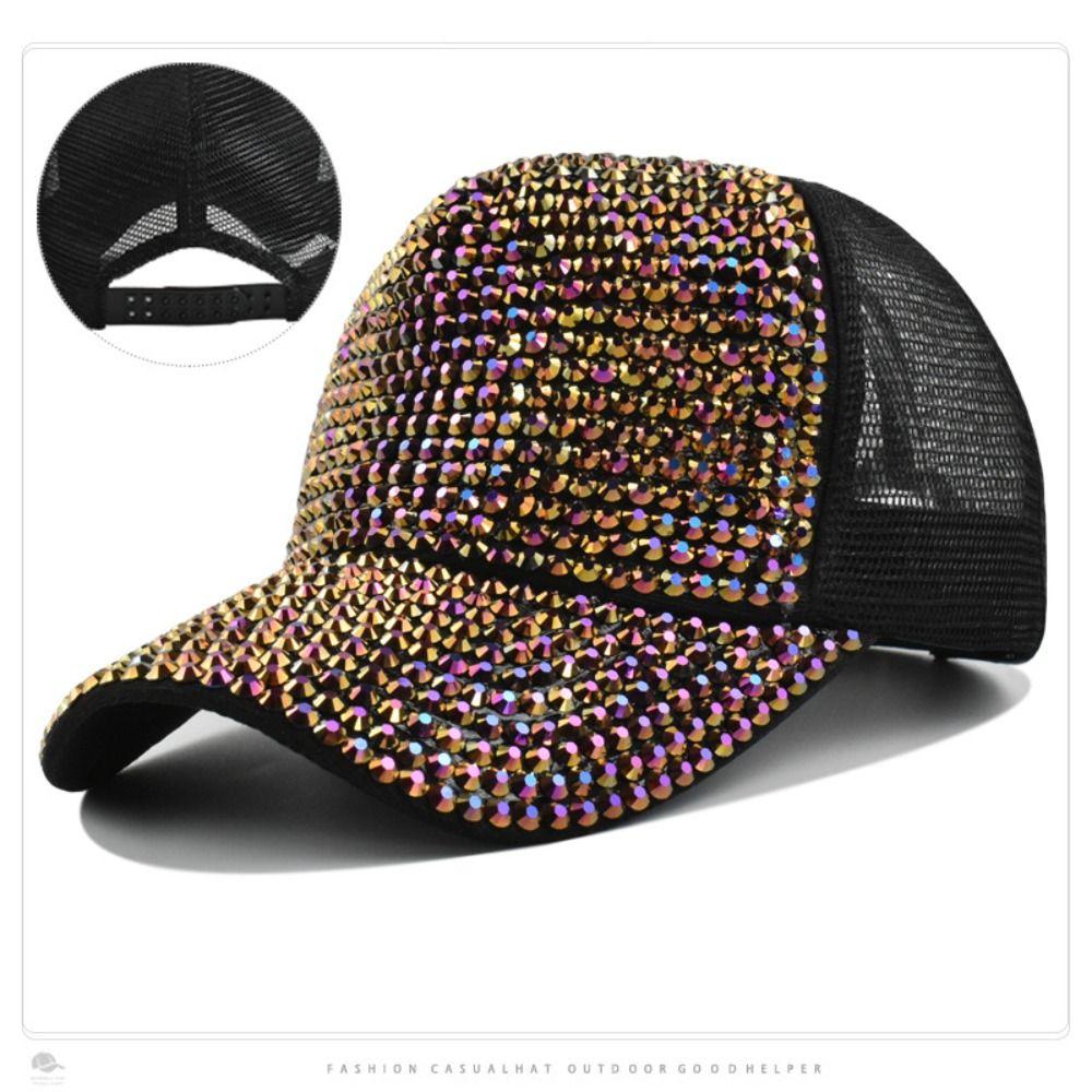 Luxury Shiny Mesh Cap Cotton Baseball Hats Fashion Sunscreen Hats  For Women Girls