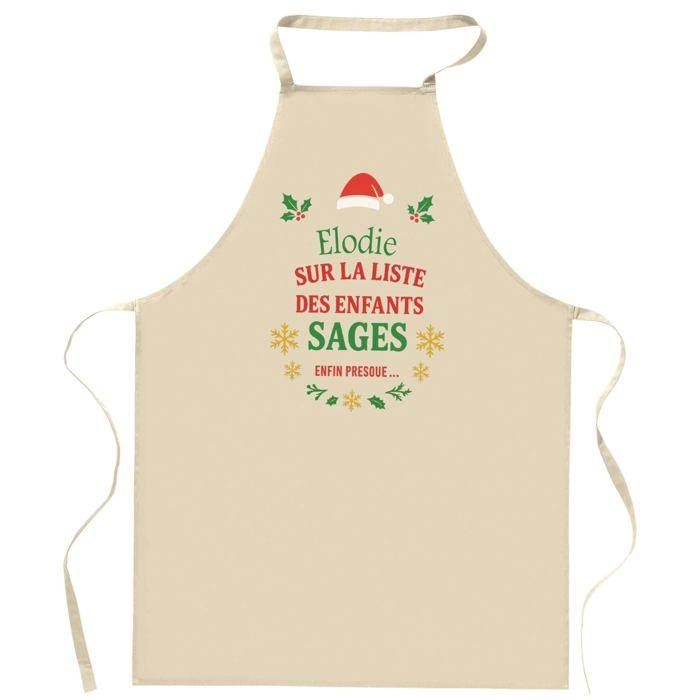 Tablier de cuisine - Elodie - Motif « Liste des enfants sages » - Coton épais - Impression durable France