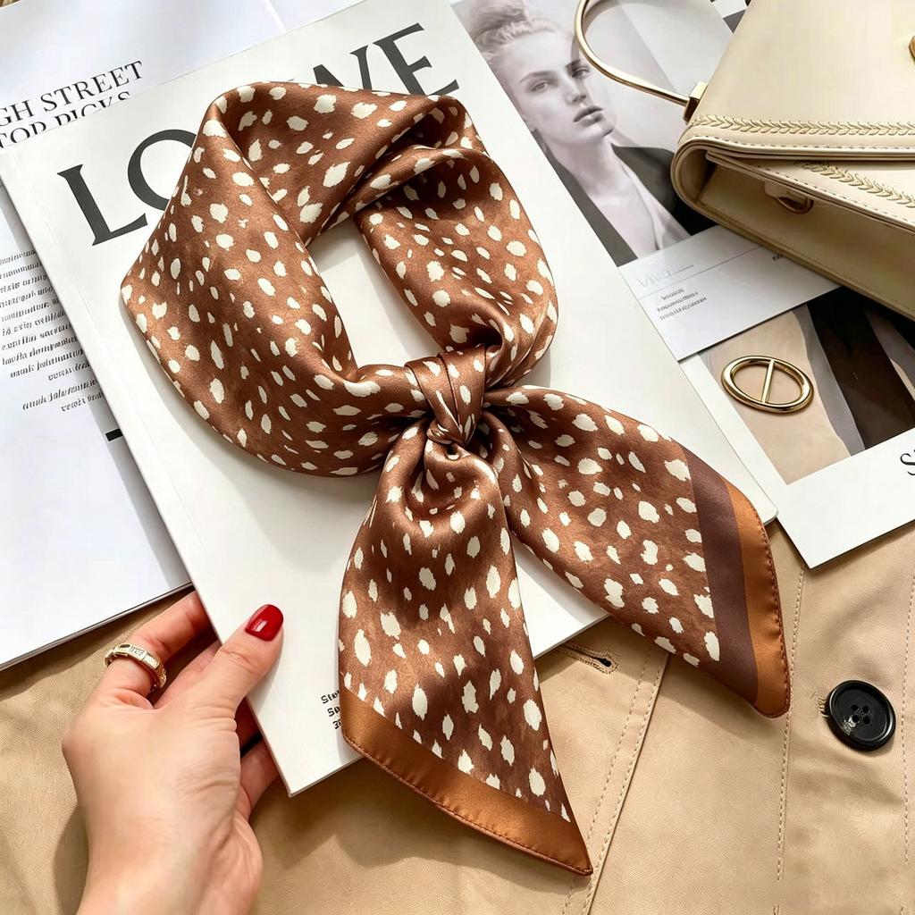 New Retro Plaid Imitation Silk Small Silk Scarf Women's High-end Professional Scarf Shirt Decorative Headband Tied Bag Silk Scarf