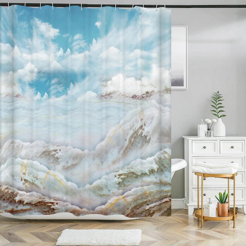 Tenda da Doccia in Tessuto con Motivo Geometrico Astratto Colorato Effetto Marmo Tende per Bagno Decorazione Impermeabile Schermo per Vasca con 12 Ganci