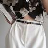 Women Thin Metal Pin Buckle Belt Long PU Leather Adjustable Waist Belts Dress Pants Jeans Decorative Straps