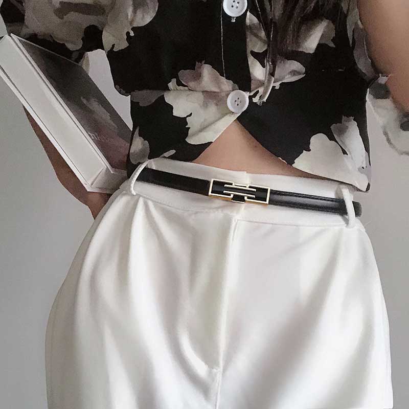 Women Thin Metal Pin Buckle Belt Long PU Leather Adjustable Waist Belts Dress Pants Jeans Decorative Straps