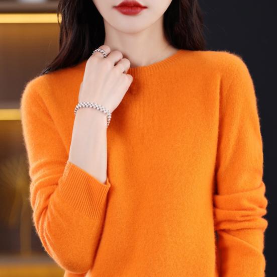Women Bottoming Sweater Imitation Cashmere Crew Neck Sweater Long Sleeve Solid Color Slim
