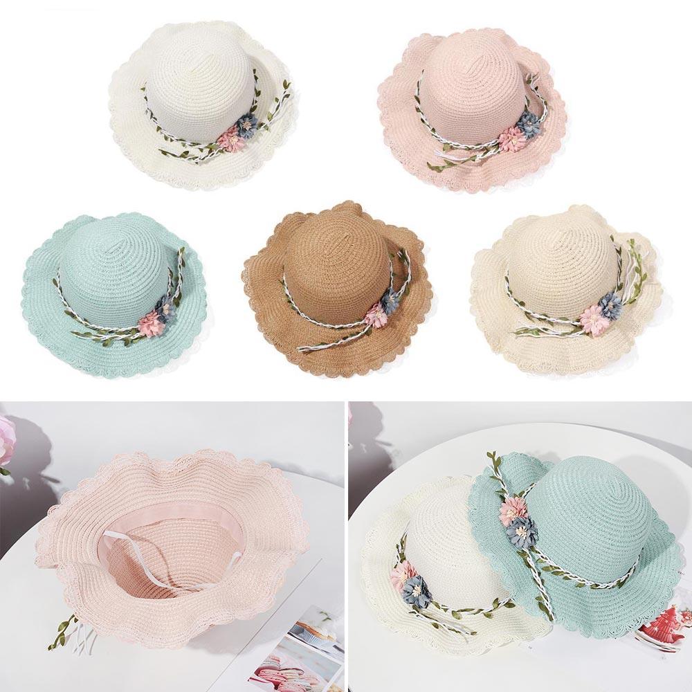 Cute Sun Beach Toddler Baby Wide Brim Hats Shoulder Bag Girls Summer Hat Flower Sunshade Caps