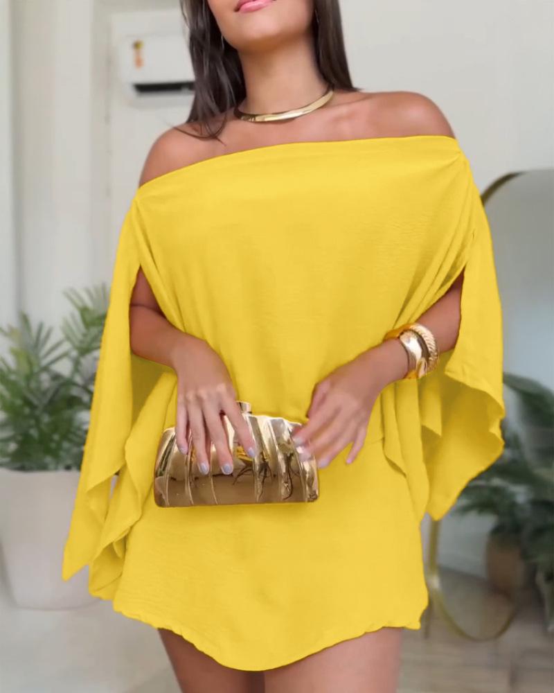 2025 Spicy Girl Solid Color Split Sleeve Dress Set - Slimming Short Skirt, Casual & Chic