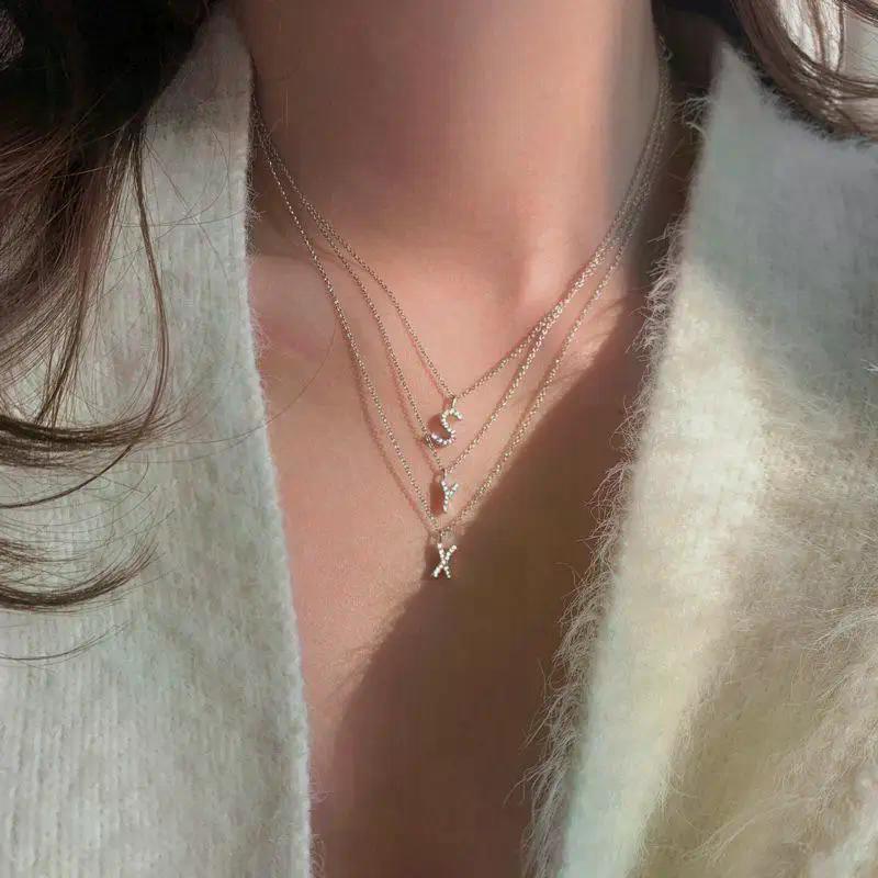 Fashion Shining A-Z Letter Pendant Charm Necklace 26 Initial Alphabet Clavicle Chain Party Jewelry Gift