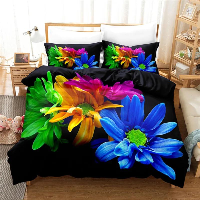 Dekbedovertrek Bedlinnen 3d Bloemen Beddengoedsets Print Valentijnsdag Thema Hometextielset 2/3 stuks Overtreksets Voor Bedden Dropship
