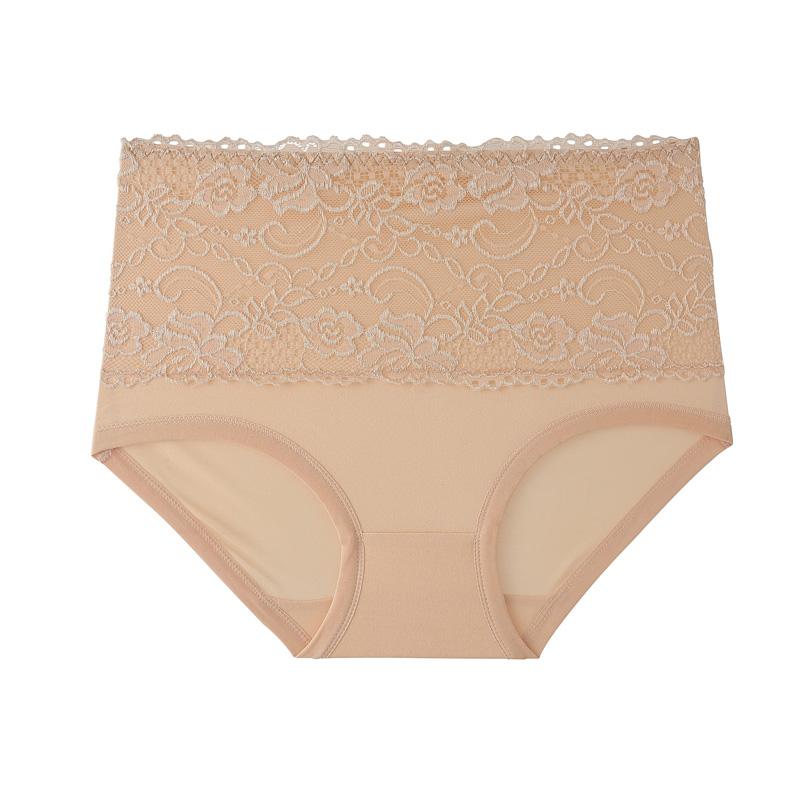 Women'S Panties Breathable Lace Trim Solid Color Briefs High Waist Fat Plus M-6xl