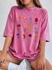 Colorful Blooming Flowers Prints Washed T-Shirts Women Cotton Short Sleeve Tops Hip Hop O-Neck Oversized T Shirt Summer Clothes