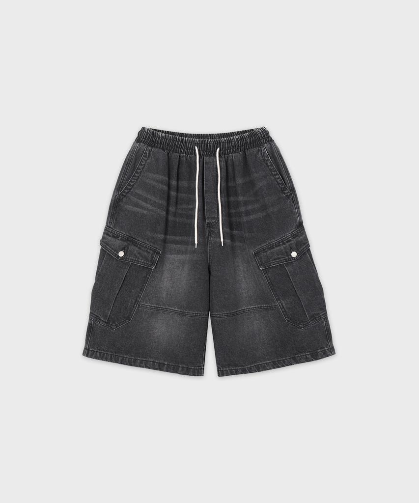 Peulojegteusseuli Signature Cargo Bermuda Pants [Black Denim]_Hb2116
