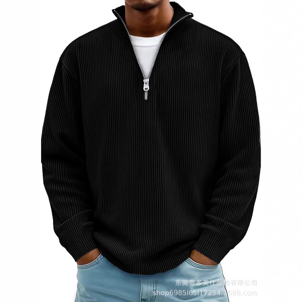 Men's Light Blue Half-Zip Knit Polo with Ribbed Texture