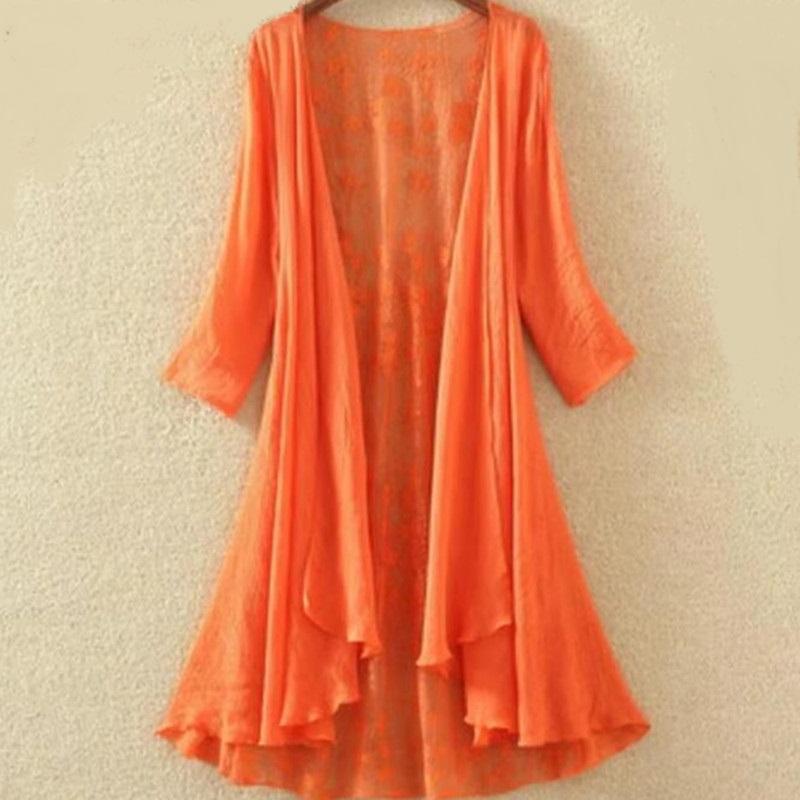 Spring Summer Sun Protection Clothing Embroidery Cardigan Solid Color Women Clothes Lace Cardigans Long Sleeve Women Thin Coats