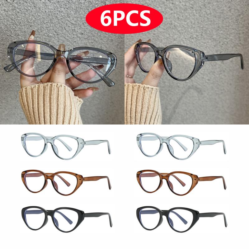 6pcs INS Cat Eye Eyeglasses Frames Female Male Latest Large Brand Glasses Anti- Blue Lightweight Flat Mirror Unisex